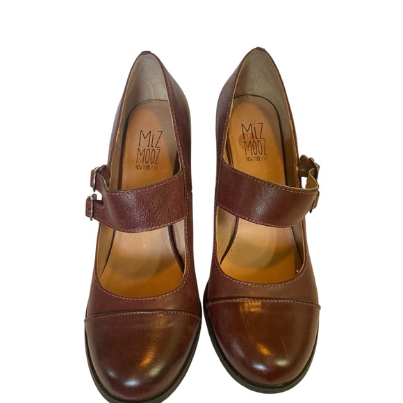 Miz Mooz Isadora Leather Heels Burgundy Double Strap Mary Jane Shoes size 10 41 - Picture 7 of 13